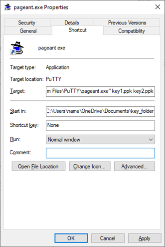 Pageant shortcut window