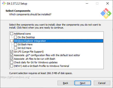 Git installer - Select Components