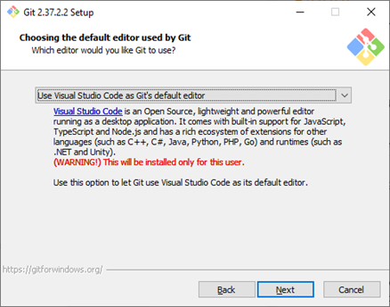 Git installer - Choose default editor
